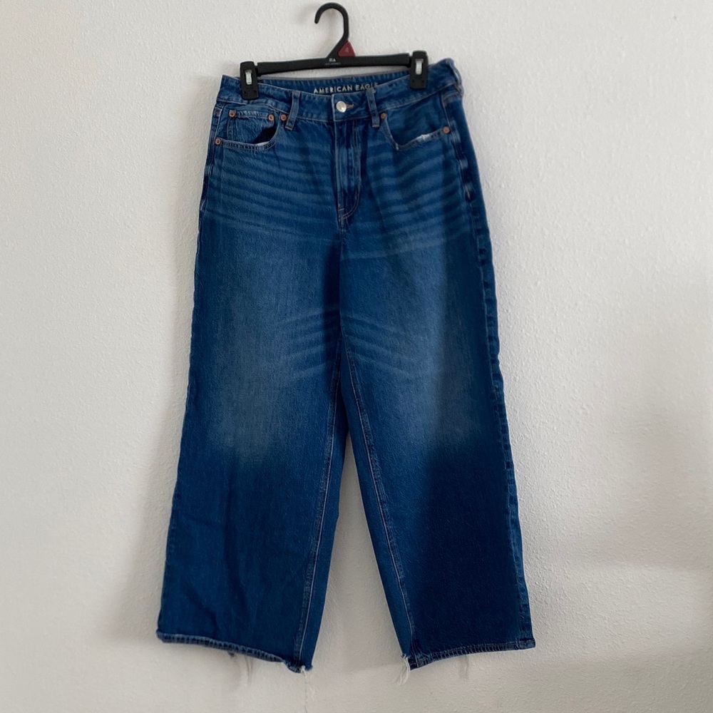 American Eagle Outfitters Wide Leg Jeans in Dark Blue Denim